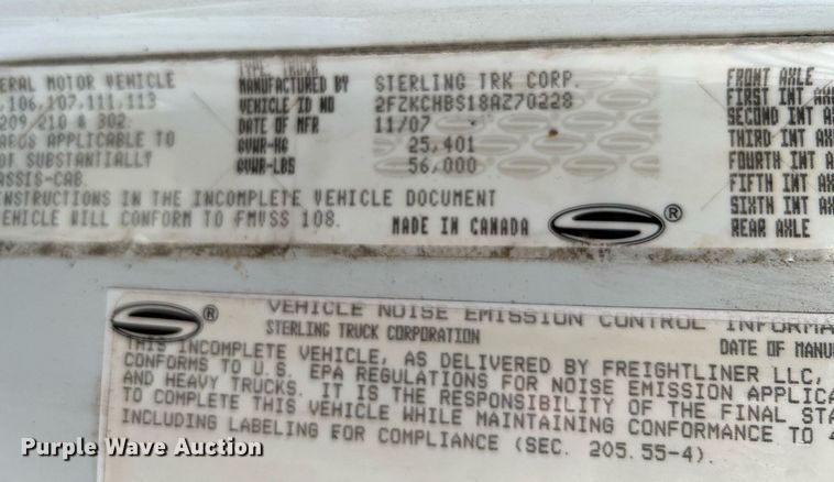 image for item KW9191 2008 Sterling Acterra  drilling rig truck