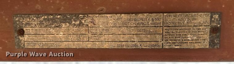 image for item KW9197 1992 Case 580 Super K  backhoe