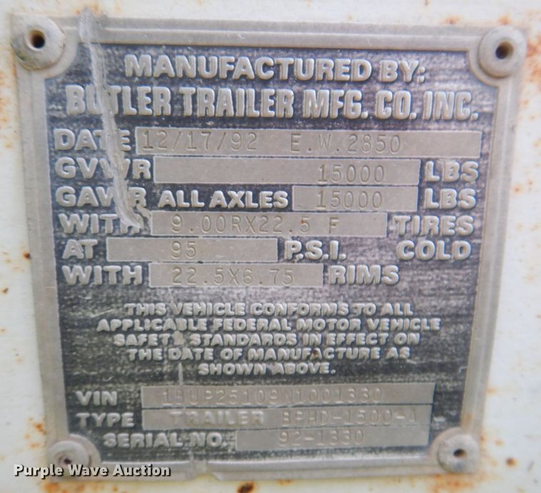 image for item KW9510 1992 Butler EW2850  pole trailer