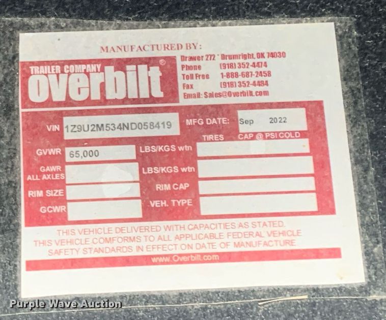 image for item LH9711 2022 Overbilt  equipment trailer