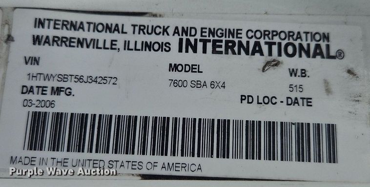 image for item LM9064 2006 International 7600 SBA  dump truck