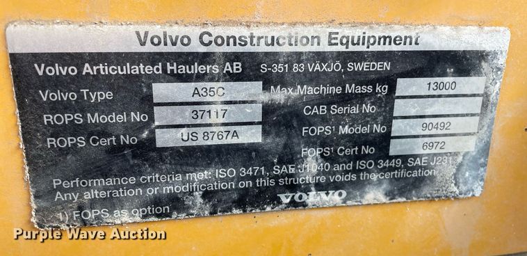 image for item LS9333 1998 Volvo A35C  haul truck