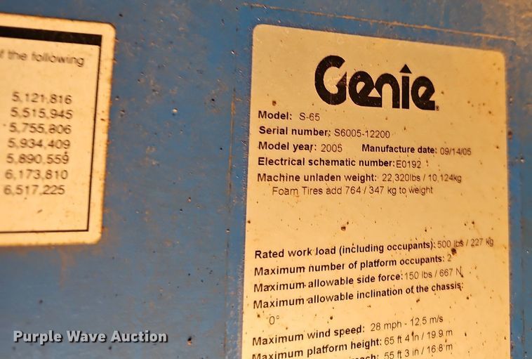 image for item LW9751 2005 Genie S65  boom lift