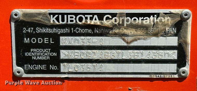 image for item MB9680 2020 Kubota KX033-4  mini excavator
