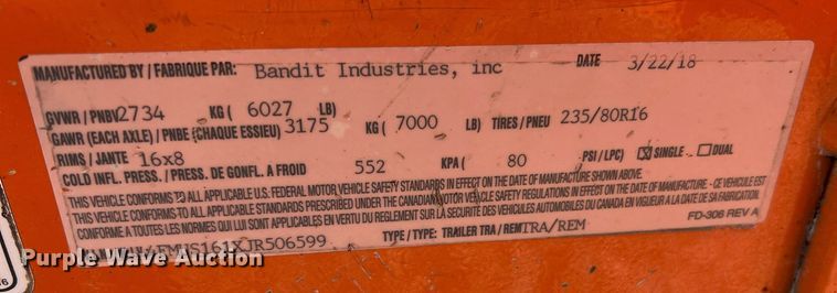 image for item NA9001 2018 Bandit Intimidator 12XP  wood chipper