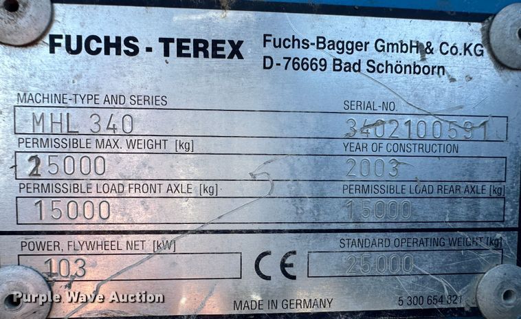 image for item NE9079 2003 Fuchs-Terex MHL340  material handler