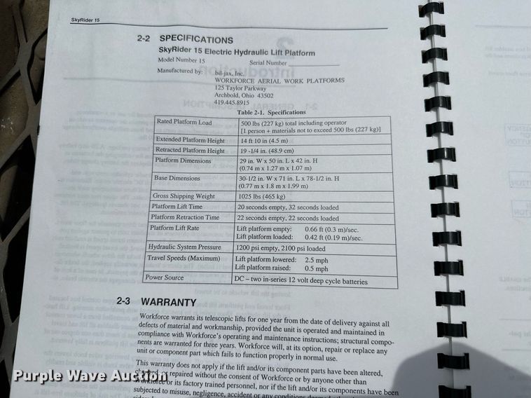 image for item OC9090 Bil-Jax SkyRider 15  vertical lift