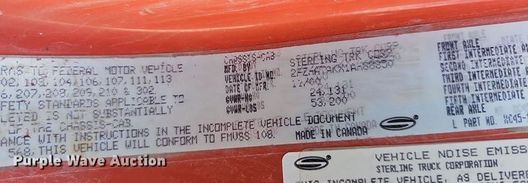 image for item DN8582 2001 Sterling LT7500  dump truck