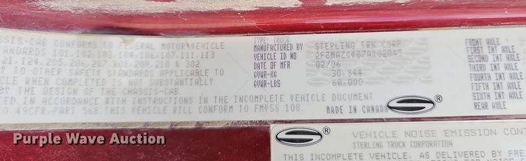 image for item DN8584 2007 Sterling L9500  dump truck