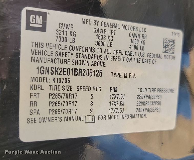 image for item DQ7470 2011 Chevrolet Tahoe Police  SUV