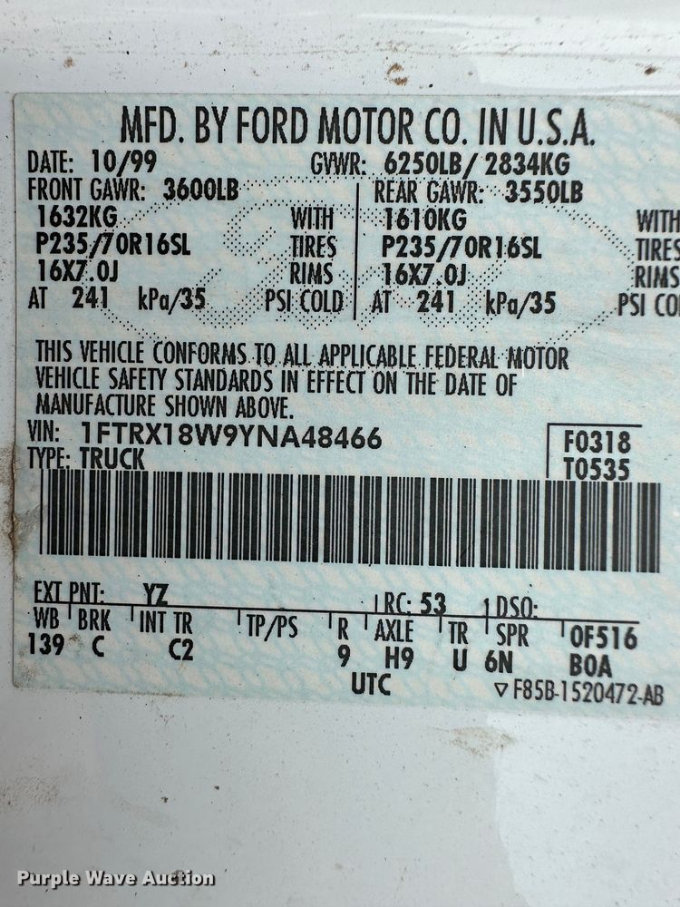 image for item KX9076 2000 Ford F150  SuperCab pickup truck