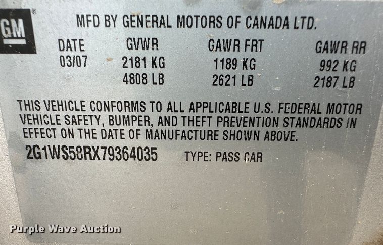 image for item KX9078 2007 Chevrolet Impala Police