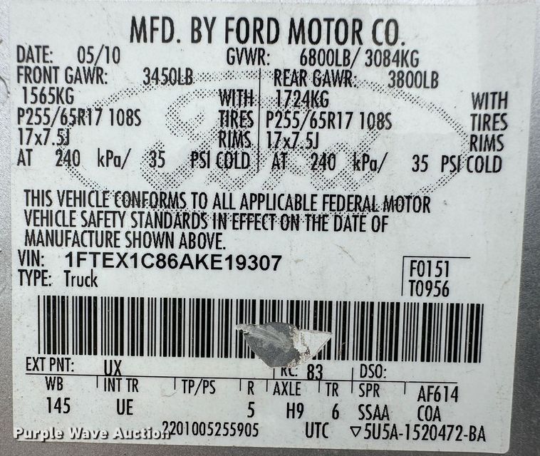 image for item KX9082 2010 Ford F150  SuperCab pickup truck