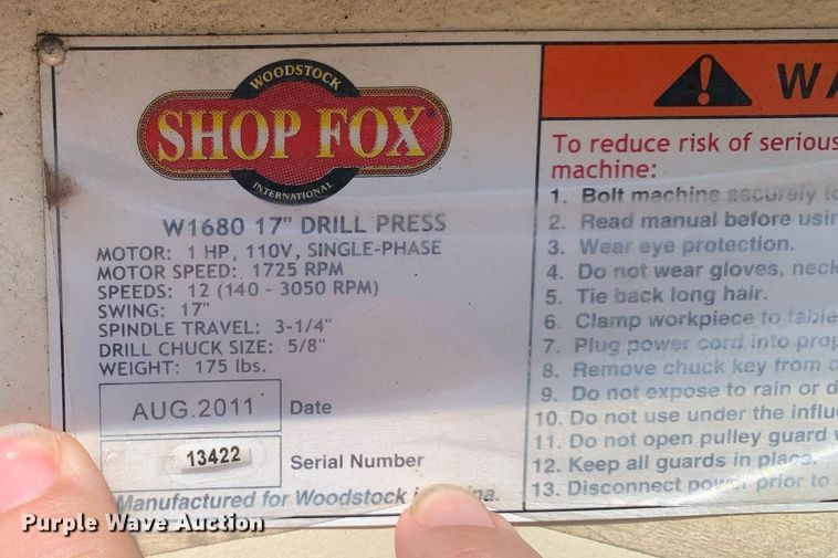 image for item LH9725 2011 Shop Fox W1680 17