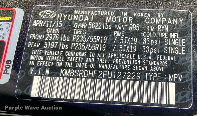 image for item LS9324 2015 Hyundai Santa Fe  SUV