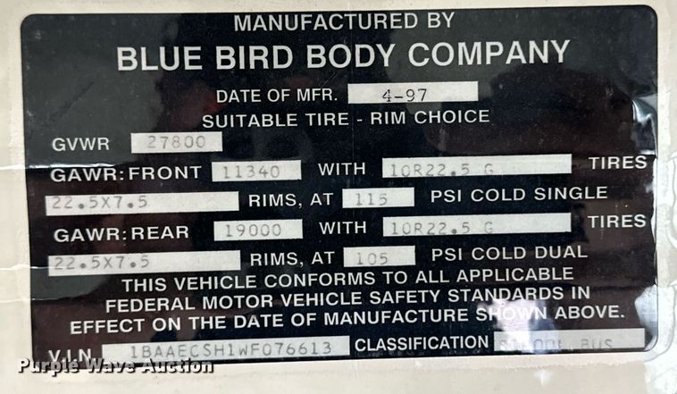 image for item NE9052 1998 Blue Bird  school bus