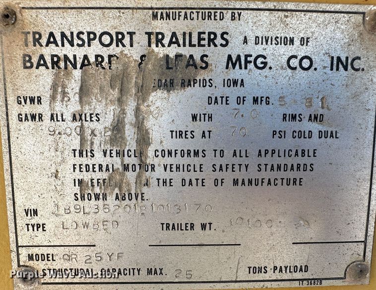 image for item NE9074 1981 Transport Trailers CR25YF  drop deck equipment trailer