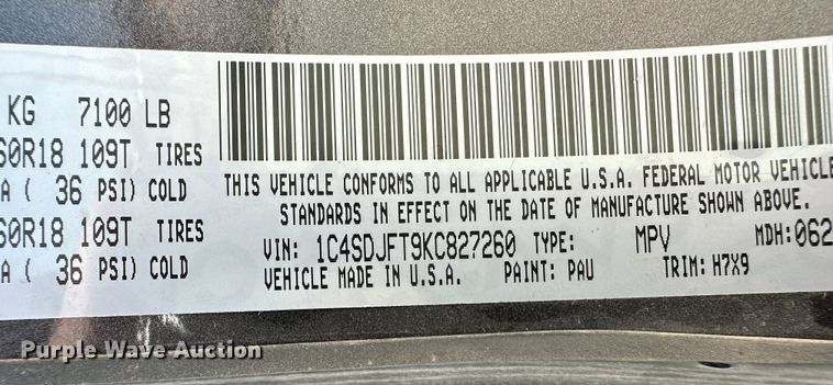 image for item NM9342 2019 Dodge Durango  SUV