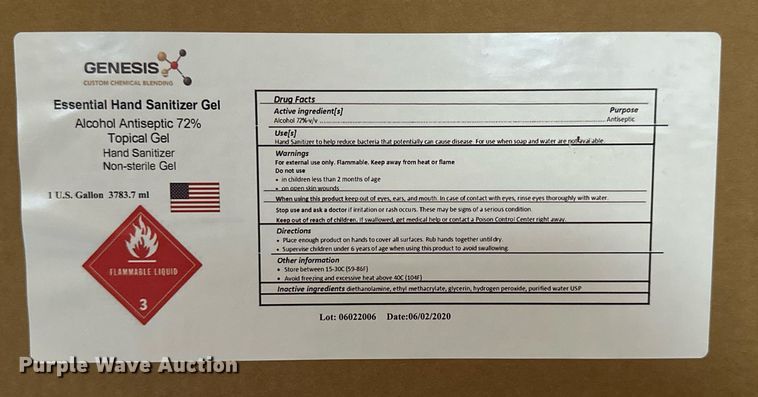 image for item NP9825 Approximately 86 gallon jugs of Genesis hand sanitizer