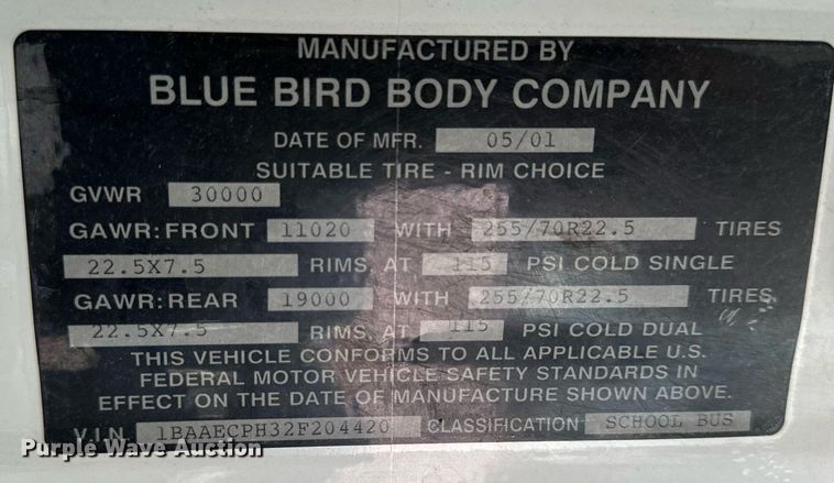 image for item NP9842 2002 Blue Bird TC2000  school bus