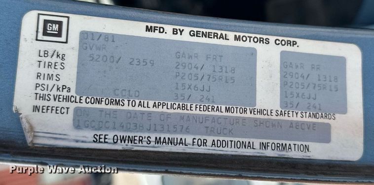 image for item NP9844 1981 Chevrolet C1500  pickup truck