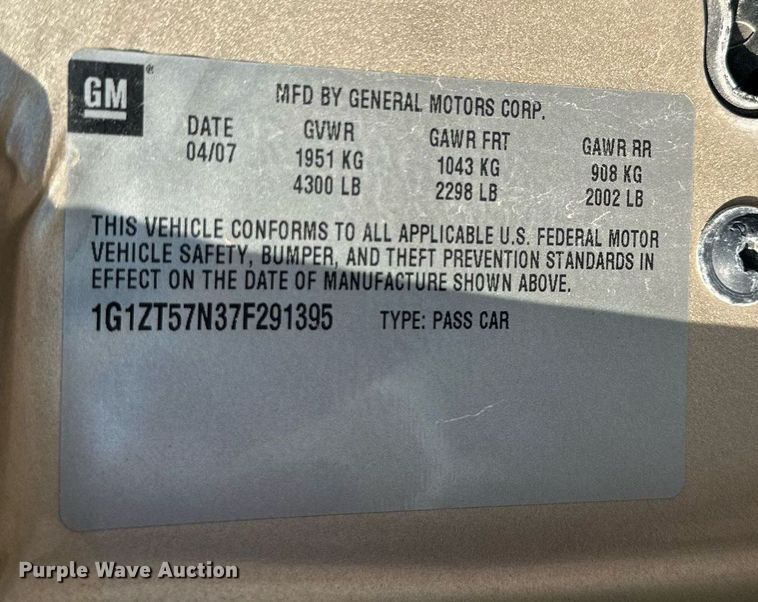 image for item NP9847 2007 Chevrolet Malibu