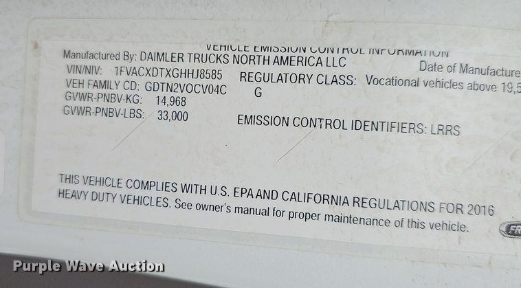 image for item NT9706 2016 Freightliner Business Class M2  street sweeper truck