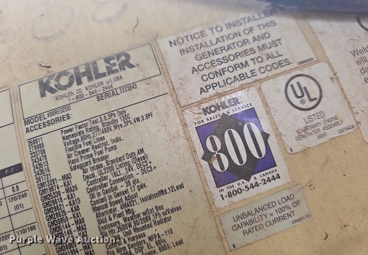 image for item NT9750 2008 Kohler 400  generator