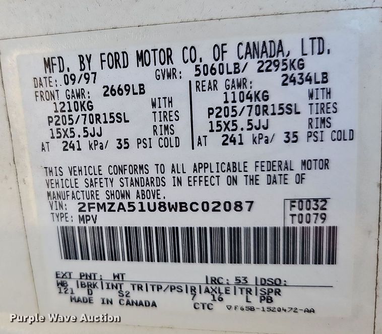 image for item NT9754 1998 Ford Windstar  van