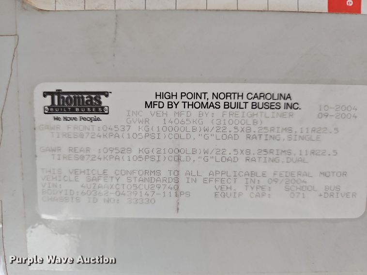 image for item NT9756 2005 Freightliner FS65  school bus