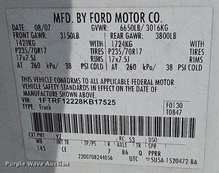 image for item NT9758 2008 Ford F150  Ext. Cab pickup truck