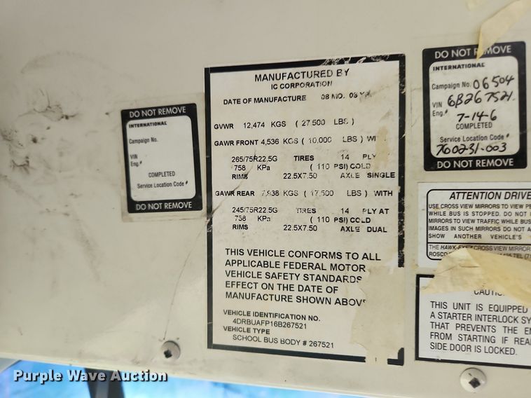 image for item OK9594 2006 International CE200  school bus