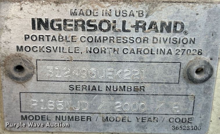 image for item OK9629 2000 Ingersoll Rand PL185WJD  air compressor