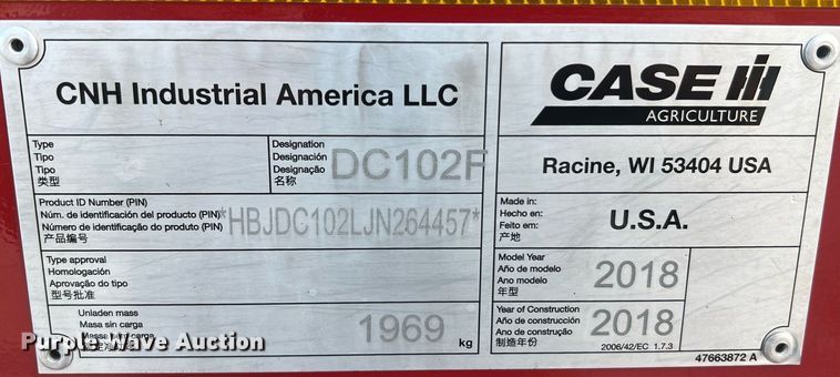 image for item DO2196 2018 Case IH DC102F  swather / windrower