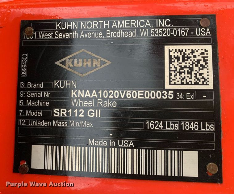 image for item LH9758 Kuhn SR112 GII  hay rake
