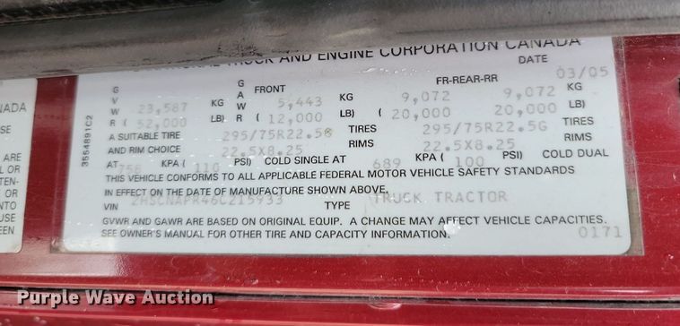 image for item DQ7478 2006 International 9400  semi truck