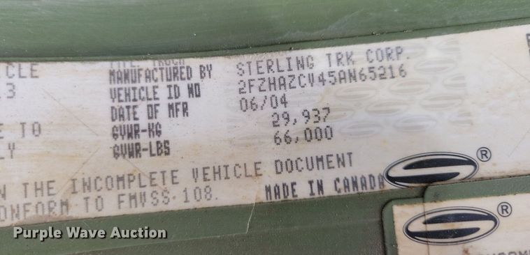 image for item JO9288 2005 Sterling LT9500  truck cab and chassis