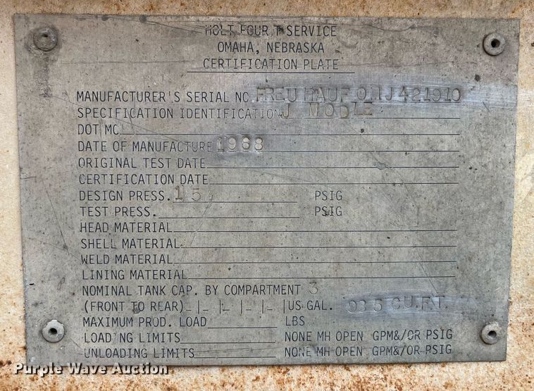 image for item LB9020 1968 Fruehauf  pneumatic dry bulk trailer