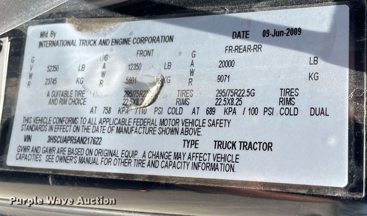 image for item LS9342 2010 International Prostar Premium Eagle  semi truck