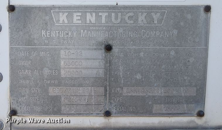 image for item MG9536 1993 Kentucky  dry van trailer