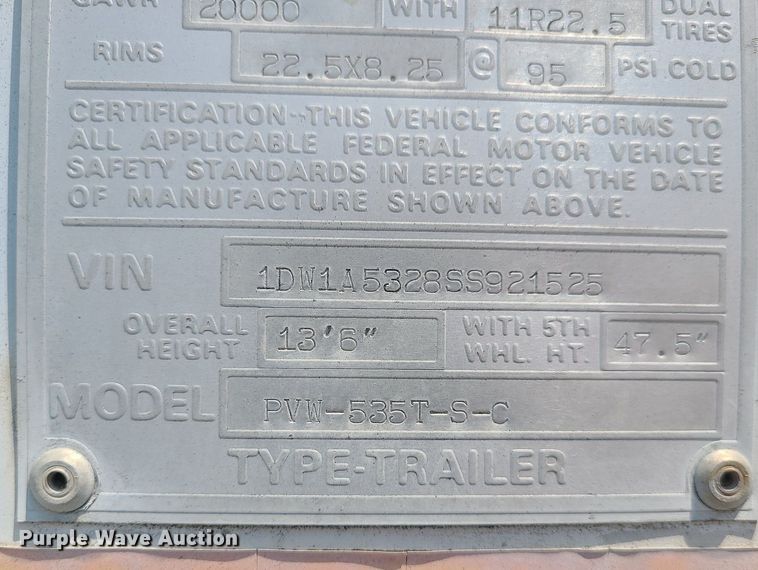 image for item MG9537 1995 Stoughton PVW-535T-S-C  dry van trailer