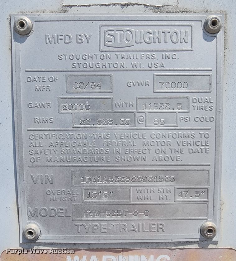 image for item MG9537 1995 Stoughton PVW-535T-S-C  dry van trailer