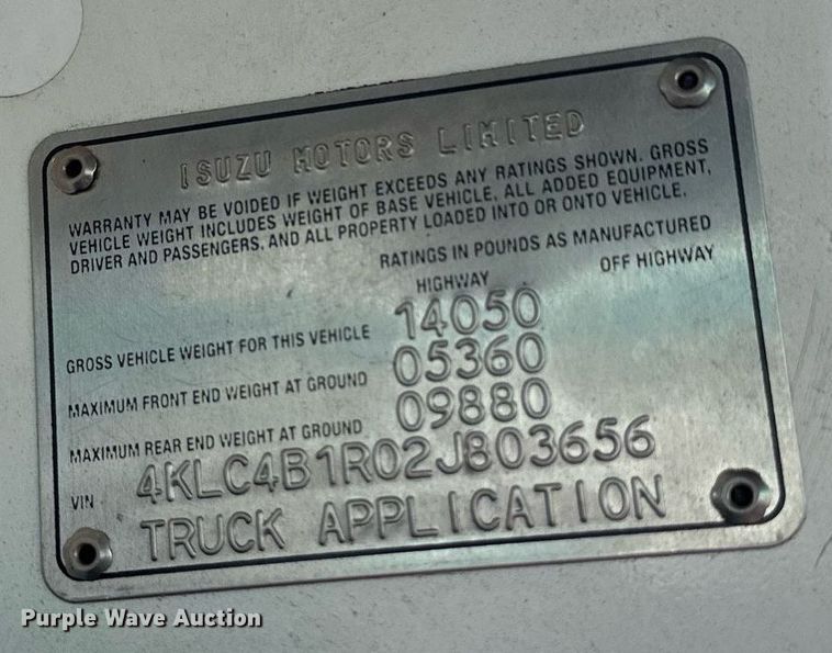 image for item NP9798 2002 Isuzu NPR HD  truck cab and chassis