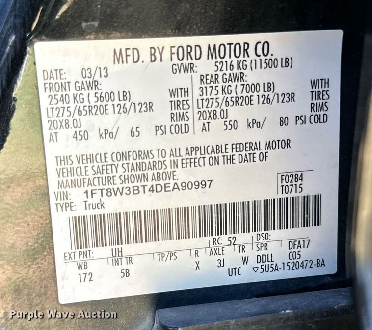 image for item DH8578 2013 Ford  F350 Super Duty  Crew Cab pickup truck