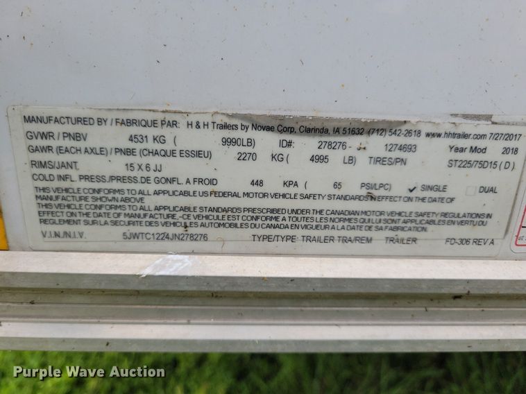 image for item DN4029 2018 H&H  enclosed cargo trailer