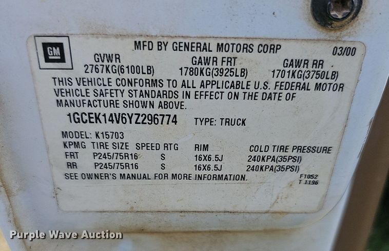 image for item DN8531 2000 Chevrolet Silverado 1500  pickup truck