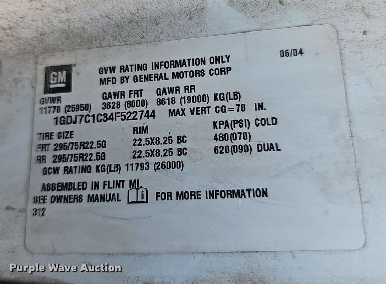 image for item DN8611 2004 GMC C7500  delivery truck