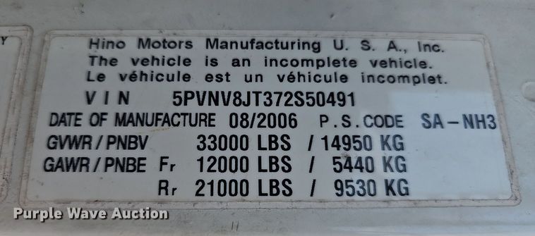 image for item DN8618 2007 Hino 338  delivery truck