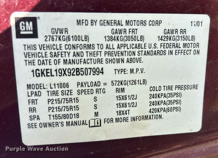 image for item DQ0845 2002 GMC Safari  van