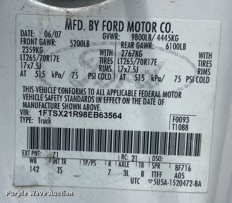 image for item DQ2934 2008 Ford F250 Super Duty XL  SuperCab pickup truck